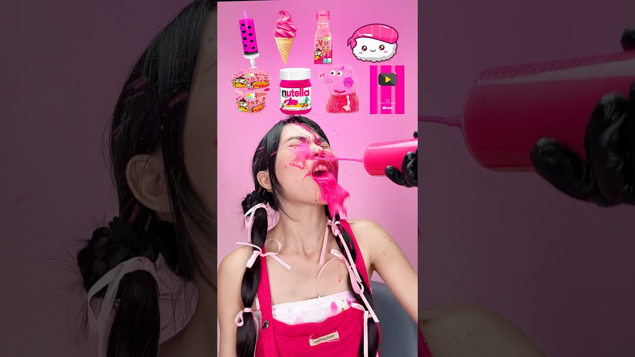 ASMR Mukbang 🐷🩷🎀 Random Pink Food #shorts #food #asmr #mukbang #challenge #spicyfood