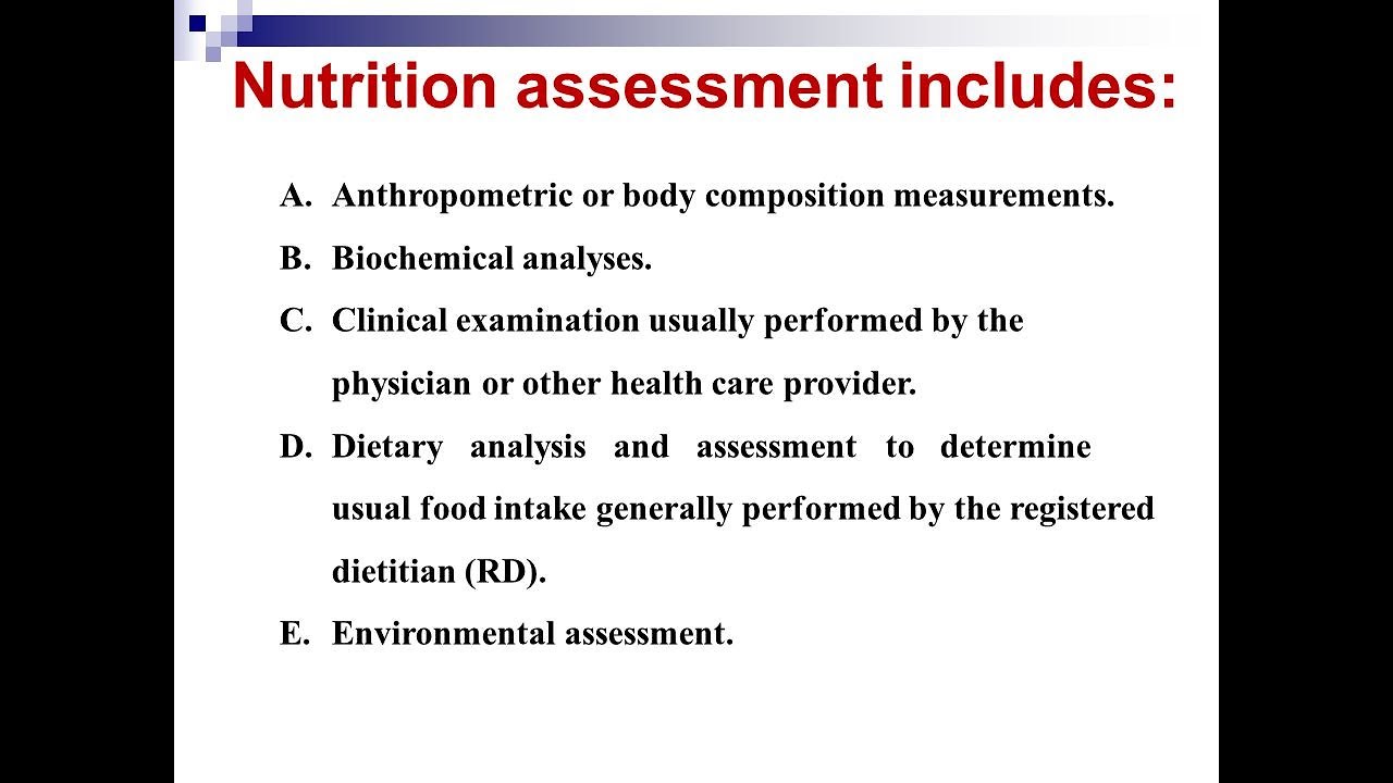 Meaning of A,B,C,D Of nutritional assessment (Anthropometry, Biochemical, Clinical, Dietary Analysis