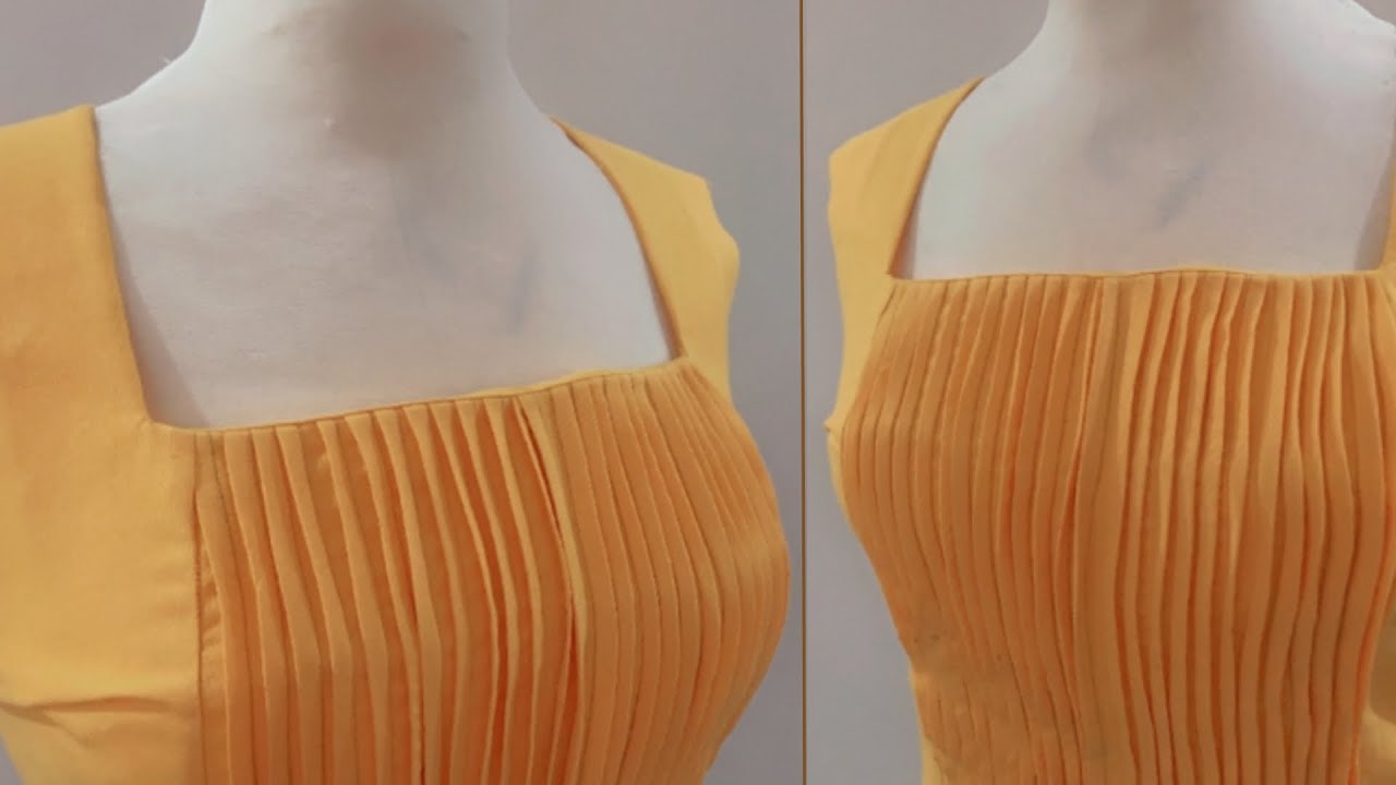 💛 تفصيل وخياطة فستان مقاس (M) بكسرات على الصدر 🪡cutting and stitching kurti neck design wi pin tucks