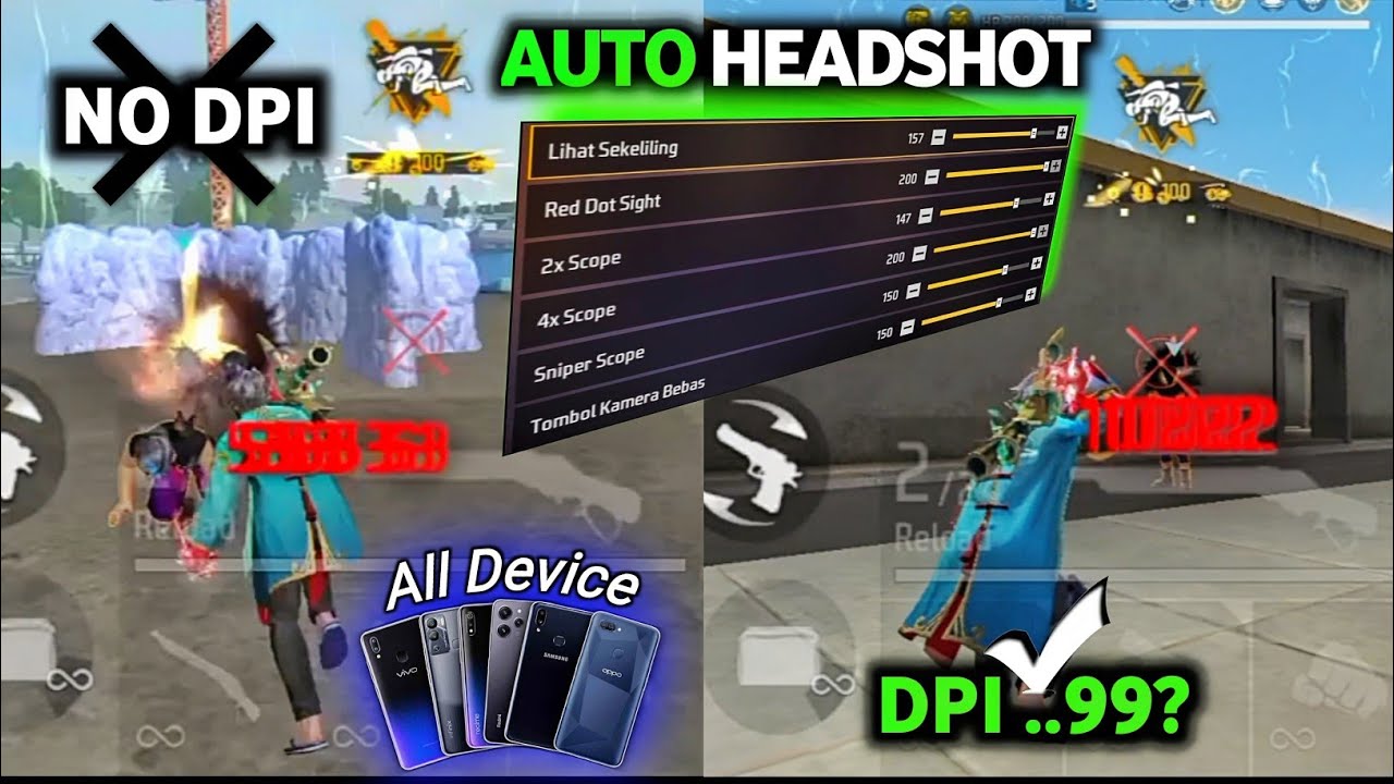 😱 100% HS ⚔️ Sensitivitas ff auto headshot terbaru NO DPI 🆚 DPI ..999🔥