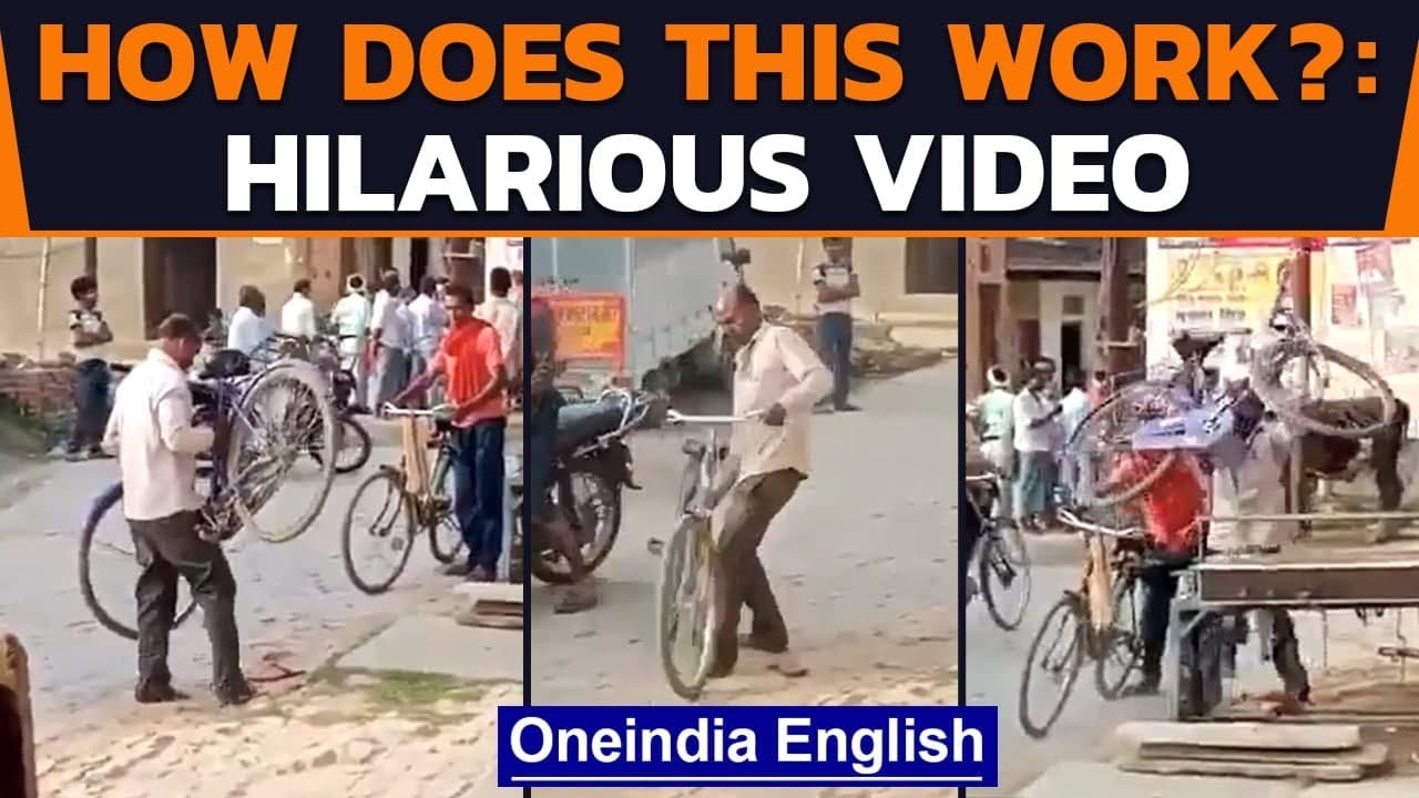 Drunk man doesn&rsquo;t know how bicycle works, video goes viral | Oneindia News
