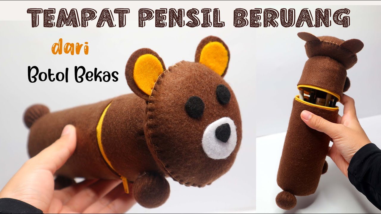 Ide kreatif dari Botol Plastik Bekas Tempat pensil Beruang | Plastic bottle craft ideas | best waste