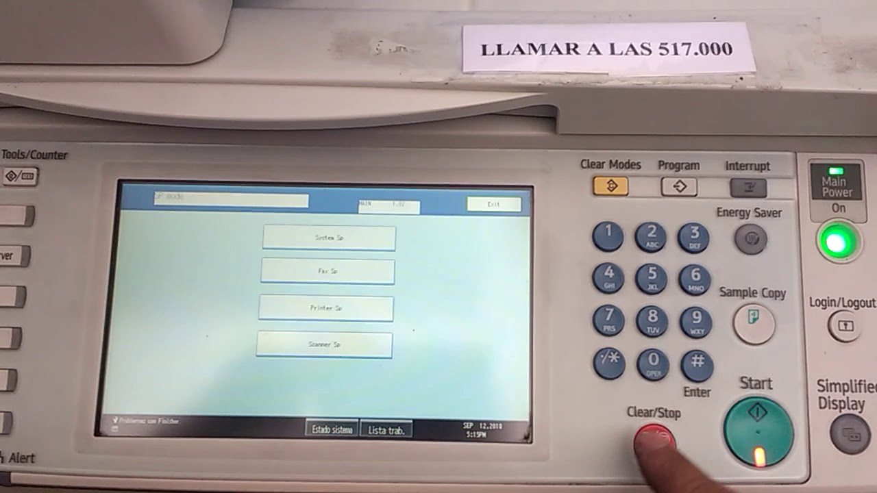 Mp 5001 reset web limpieza