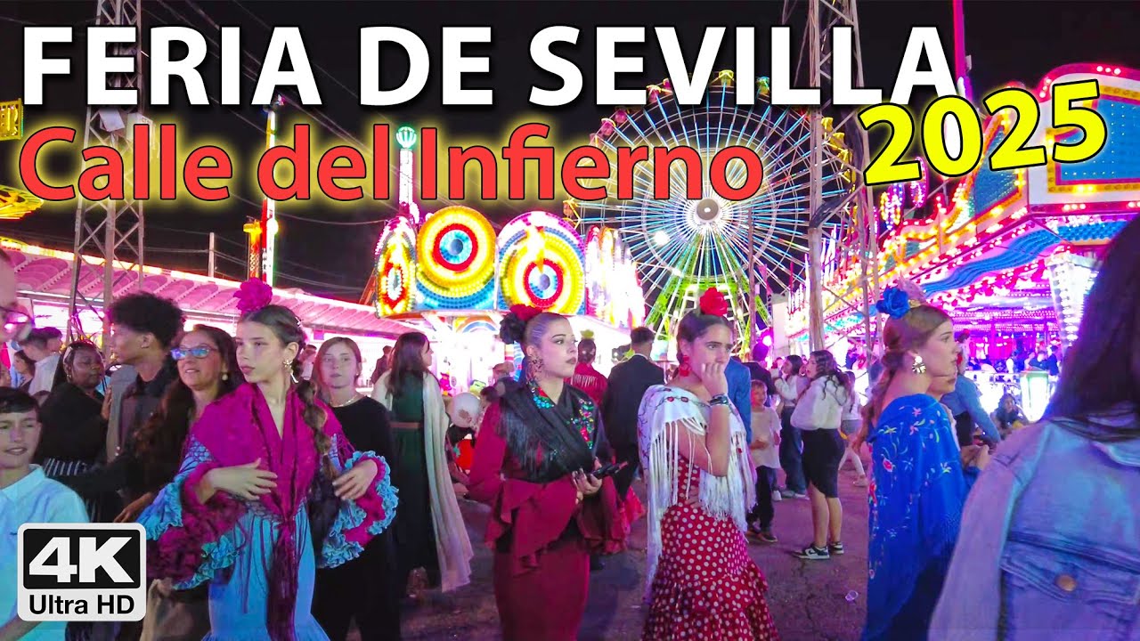 Feria de Abril 2025 Infierno 🎡🎢🍴☕Seville's April Fair Amusement Park | 4K Virtual Walk Tour Spain