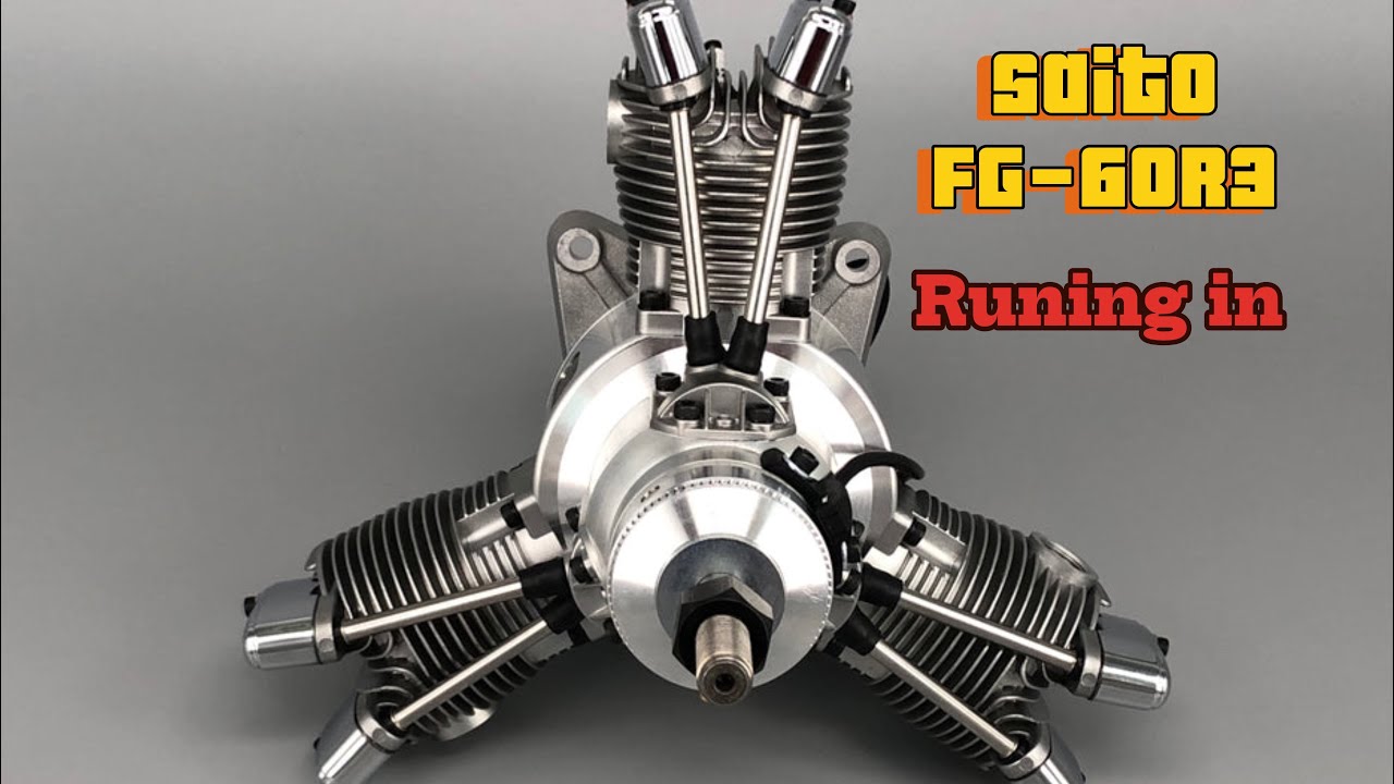 Running in The Saito FG-60R3 is a 4-stroke, 3-cylinder, radial gas engine