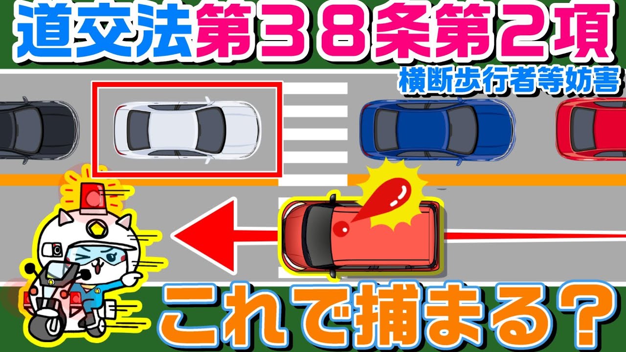 反対車線が渋滞していても、横断歩道で止まらないといけない？　警視庁の無茶な解釈 【道路交通法　第３８条　第２項】#道路交通法#道路交通法第３８条第２項