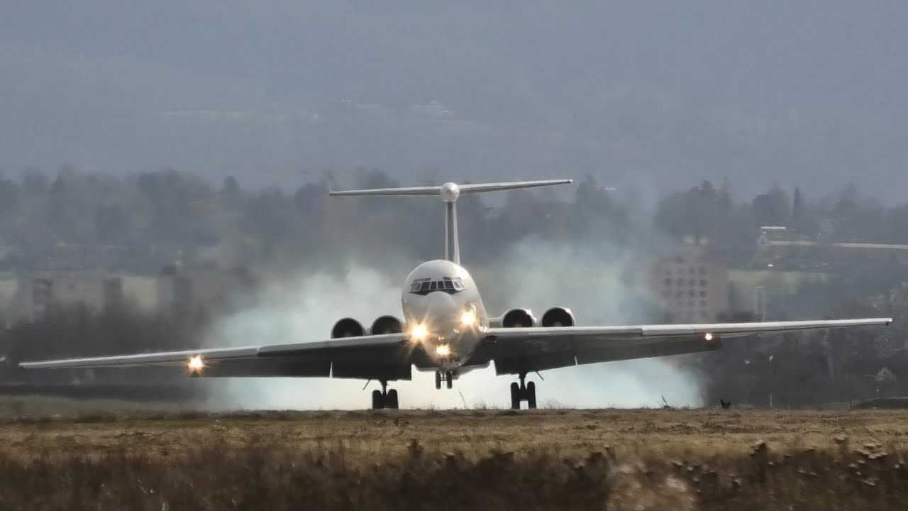 Rada Airlines Ilyushin IL-62 Crosswind Landing & Take Off Basel Mulhouse