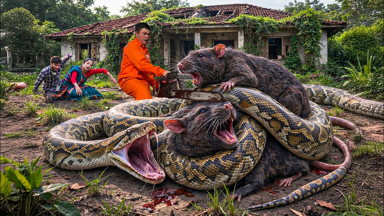 Shocking Giant Python vs Monster Rats Near Abandoned House &ndash; Dangerous Encounter