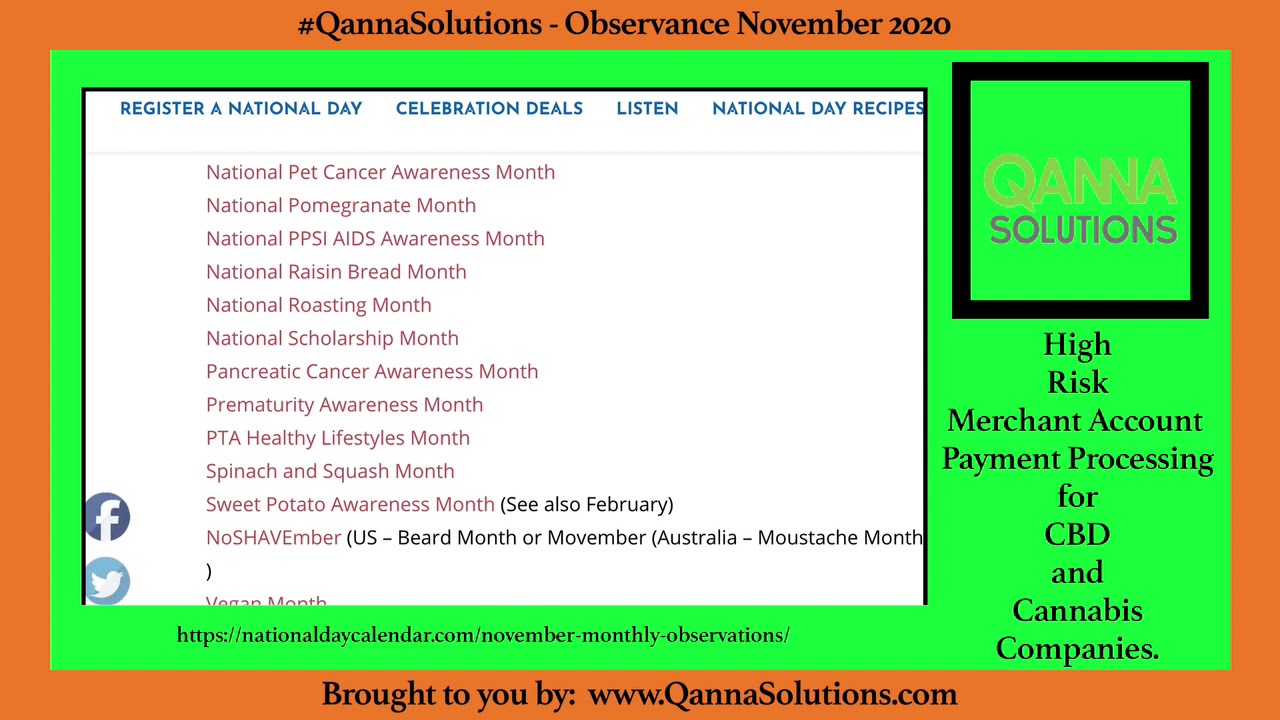 November 2020 holiday and national calendar day observance by Qanna Solutions