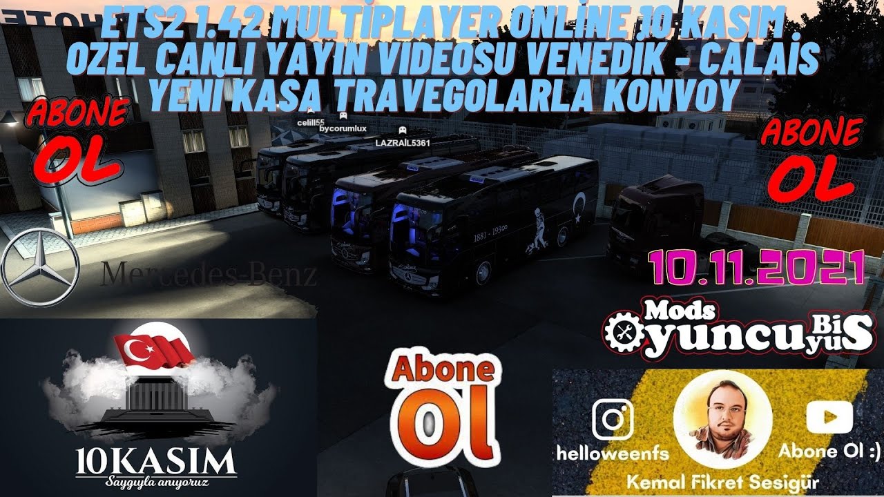 ETS2 1.42 Multiplayer 10 Kasim Ozel Canli Yayin 125 Kisilik Serverda Yeni Travegolar ile Konvoy