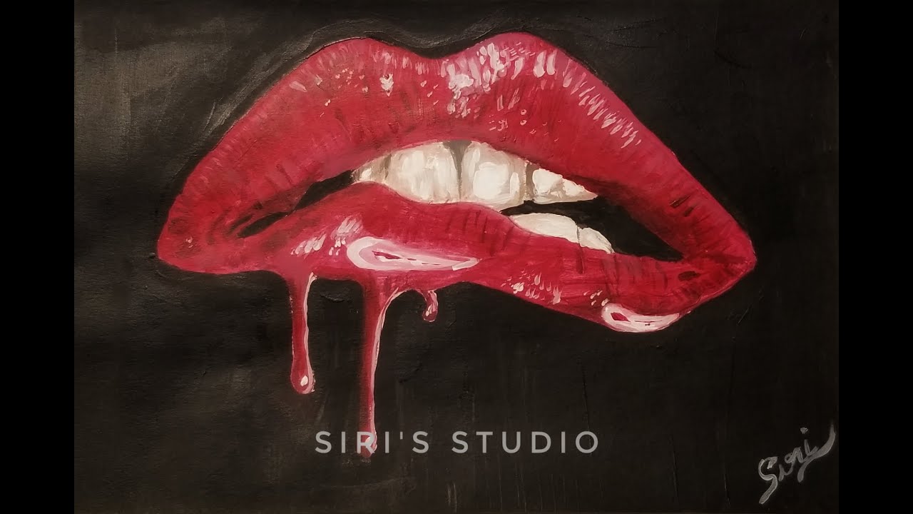 Glossy dripping Red Lips || Beginners Drippy Red Lips || Acrylic Painting on Canvas || Siri's Studio