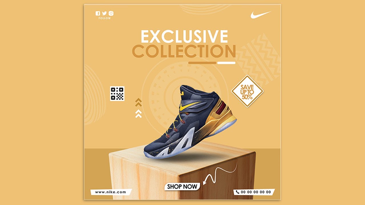 Social Media Poster Design -  Photoshop Tutorial - Nike Shoe Poster