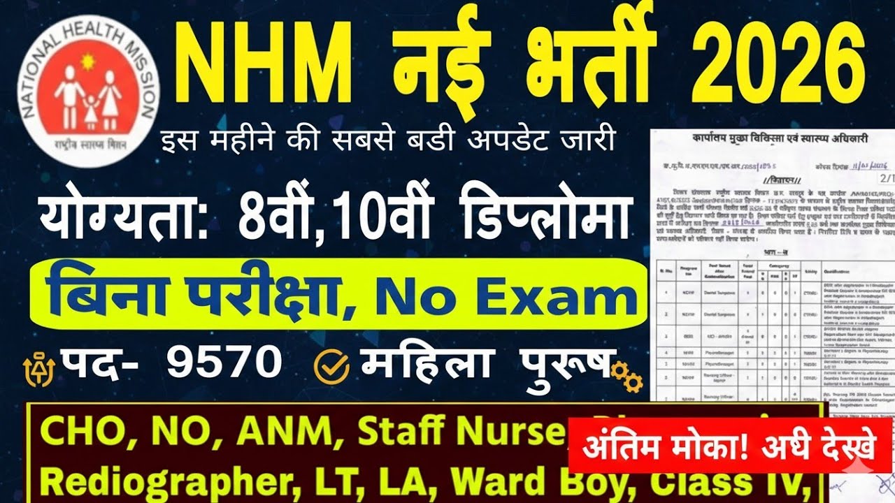 NHM Recruitment 2026: बिना परीक्षा सीधी भर्ती | NHM New Vacancy 2026 | 8th/10th Pass Job
