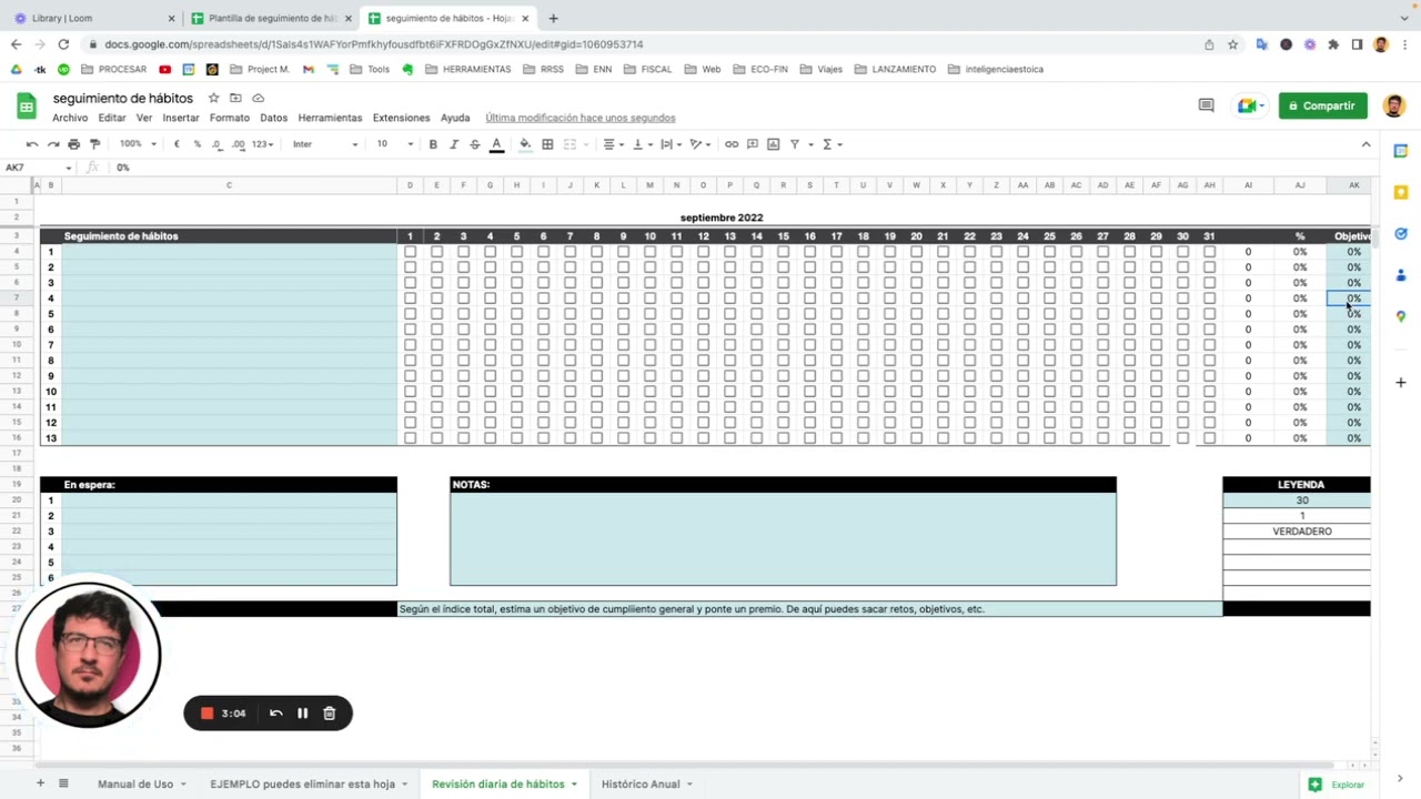Cómo descargar y usar la Plantilla de seguimiento de hábitos versión Excell de Google