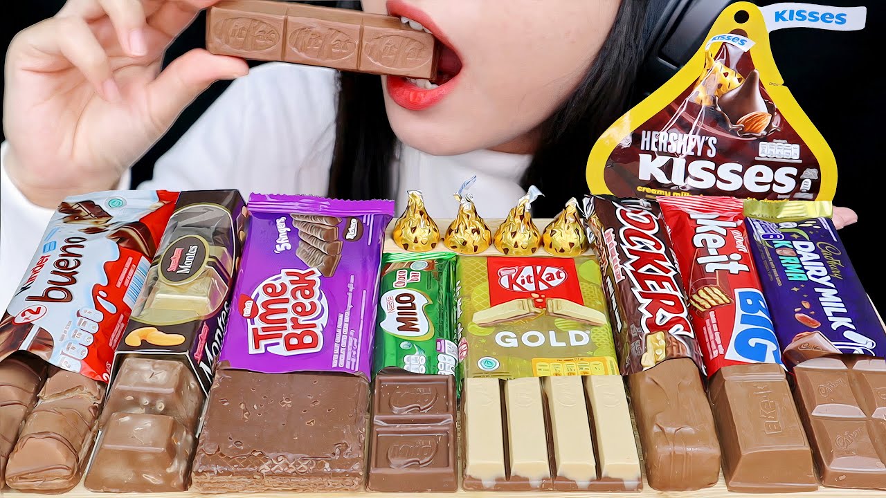 ASMR CHOCOLATE CANDY BARS 🍫 SILVERQUEEN, TIME BREAK, KINDER BUENO, KITKAT, MILO, HERSHEY'S KISSES 🤎