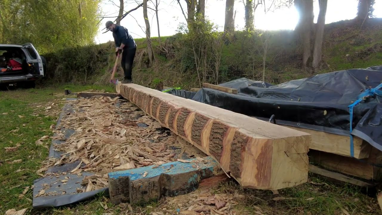 Axe hewing - Equarrissage à la hache en time laps