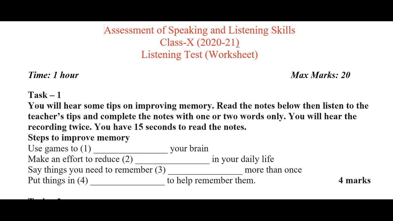 Listening Assessment CBSE Class 10th