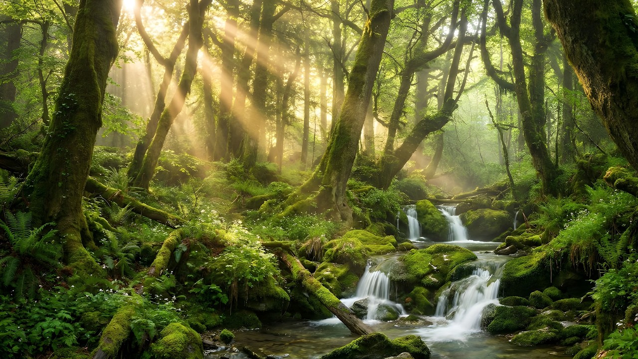 + 8 Hours | Peaceful Green Forest Stream with Mini Waterfalls 🌿 Relaxing Nature Sounds