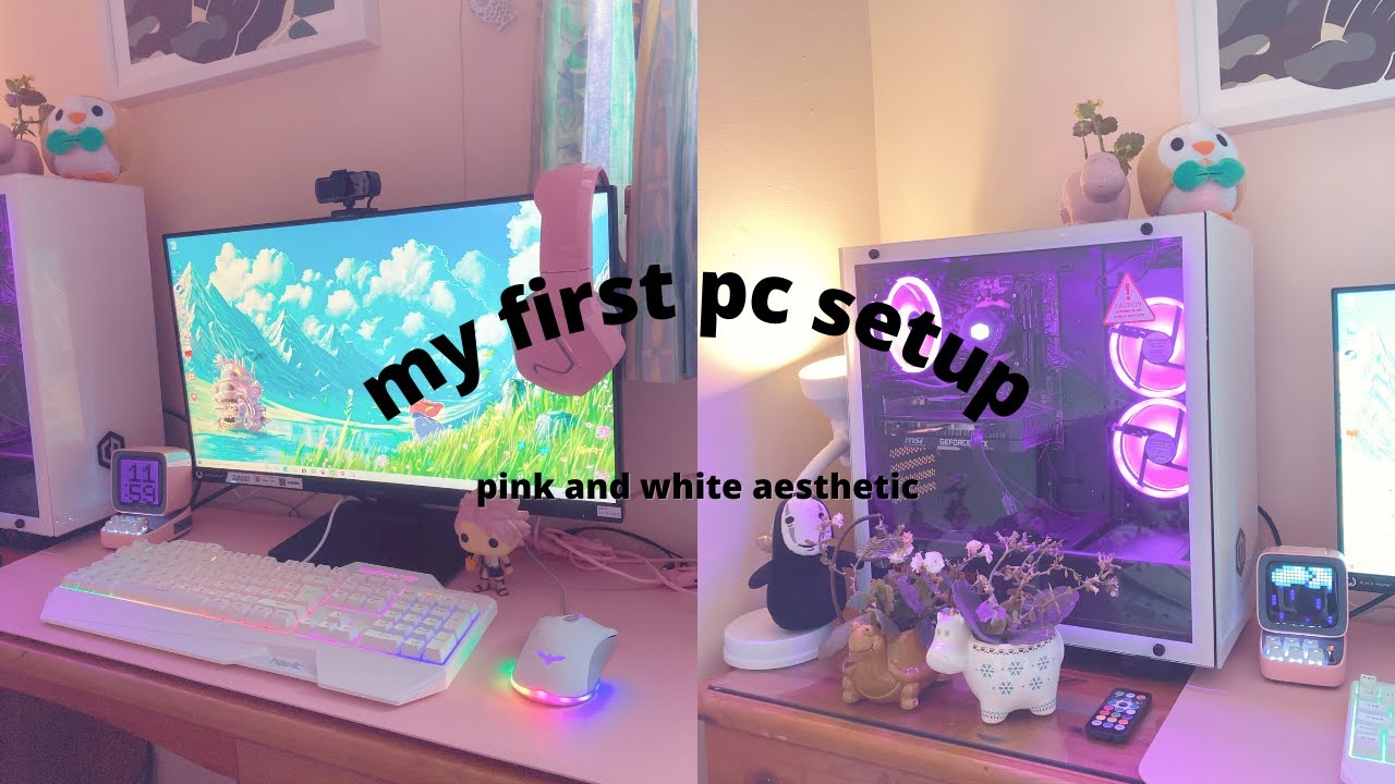 🌷 my first gaming pc setup // pink and white aesthetic *tour*