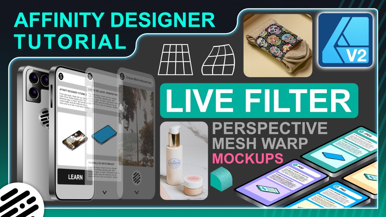 Affinity Designer Tutorial - Live Filters Warp & Perspective - Mockups