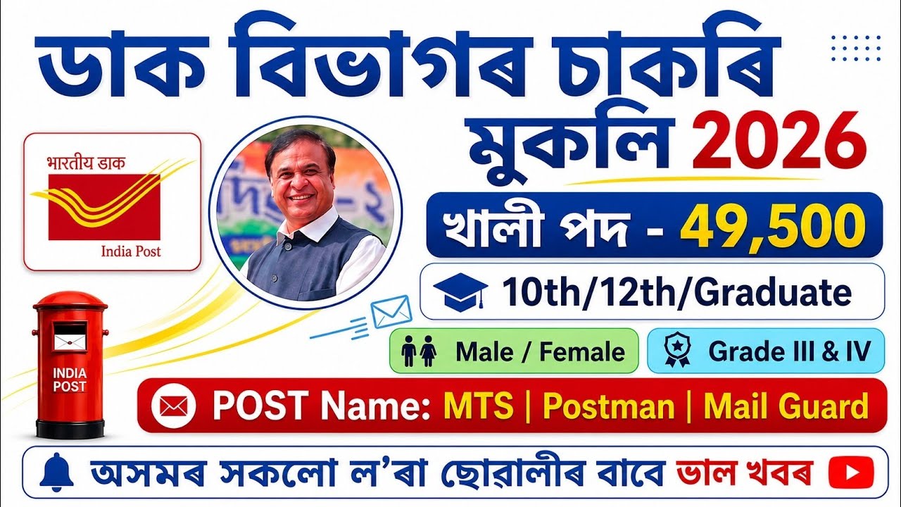 Post Office Recruitment 2026 / New Vacancy job's Update Assam govt jobs 2026