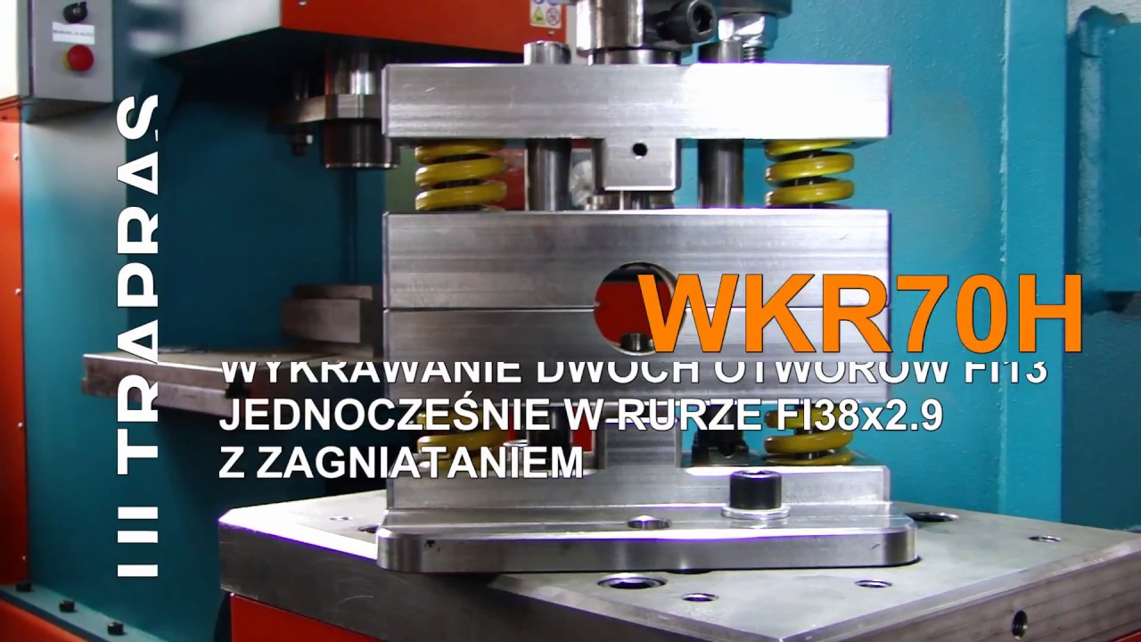 Pionowa Prasa Hydrauliczna WKR70H - Wykrawanie dw&oacute;ch otwor&oacute;w fi13 w rurze fi38 wraz z tłoczeniem