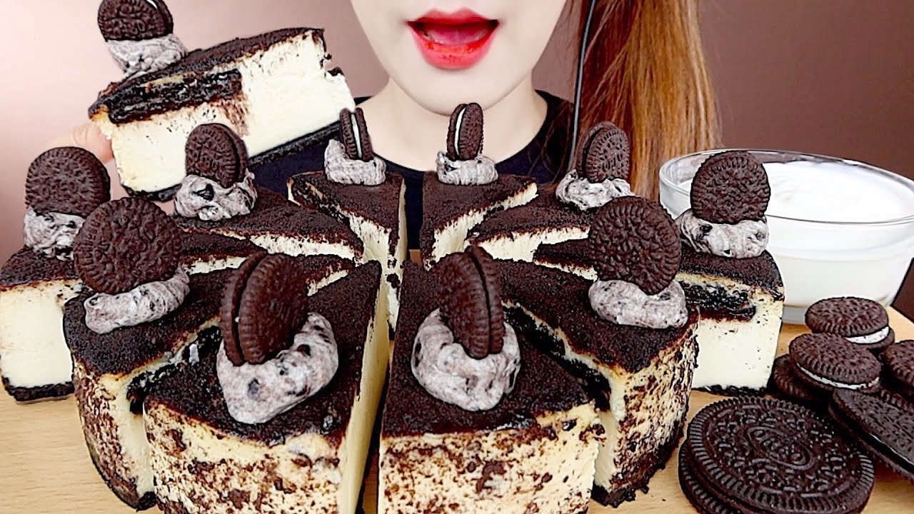 ASMR OREO CHEESE CAKE MUKBANG 필라델피아 오레오 치즈케이크 먹방 eating sounds