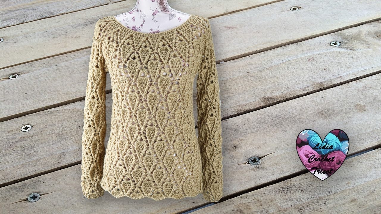Pull feuilles en reliefs crochet toutes tailles
