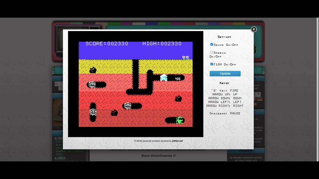 Playing Pac man, Dig Dug and Donkey Kong on the TI 99 4A Computer