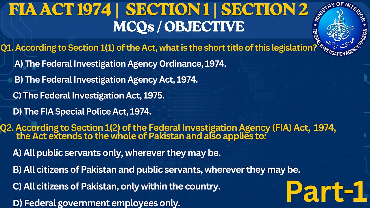 FIA Act 1974 MCQs for SI, ASI, Assistant, UDC, LDC, Constable, AD | CS Career Academy