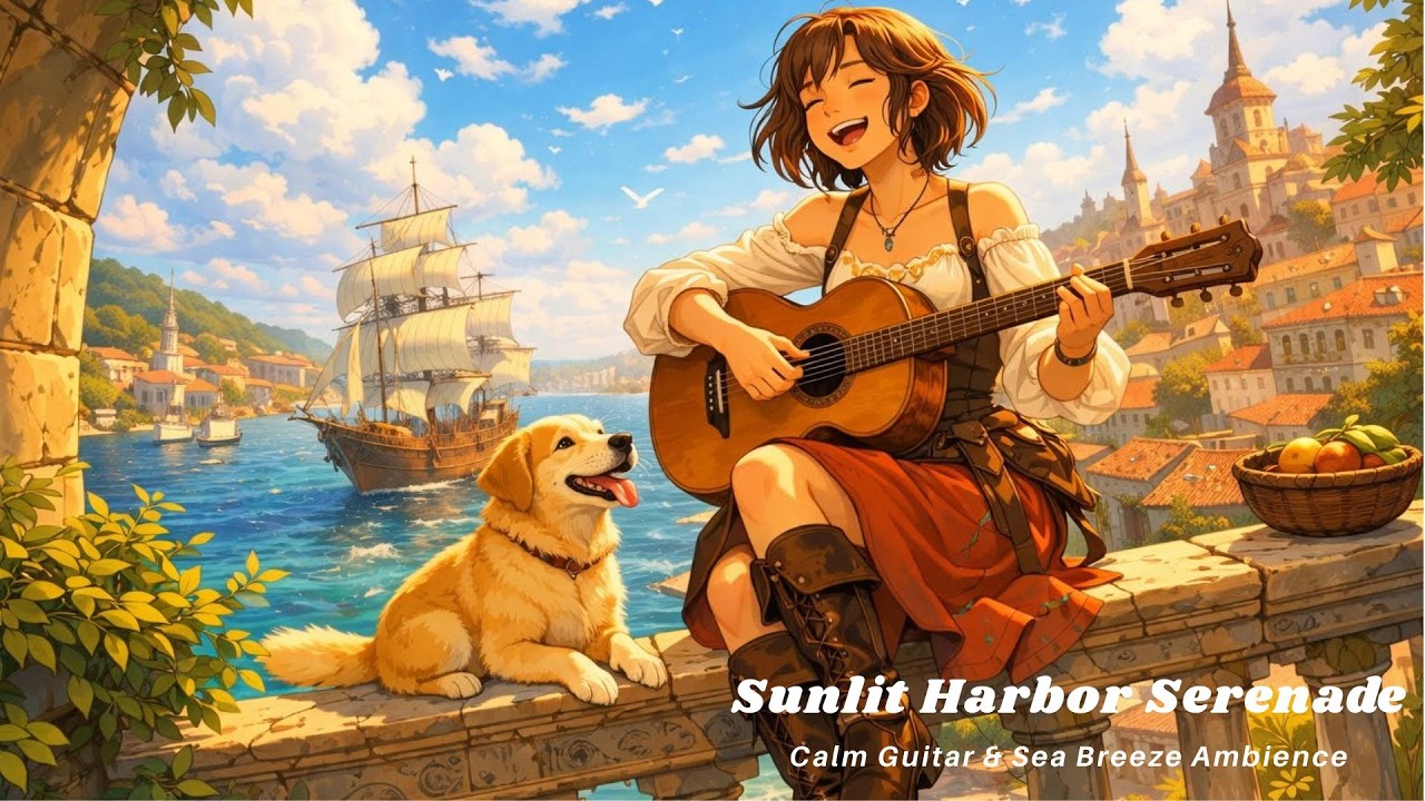 Sunlit Harbor Serenade | Calm Guitar & Sea Breeze Ambience