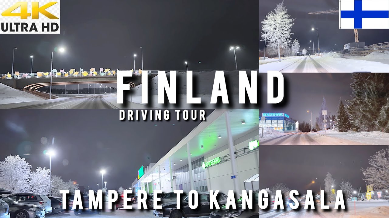 4PM DARKNESS IN FINLAND WINTER DRIVING TOUR 🇫🇮 TAMPERE TO KANGASALA | 4K ULTRA HD | -10°C