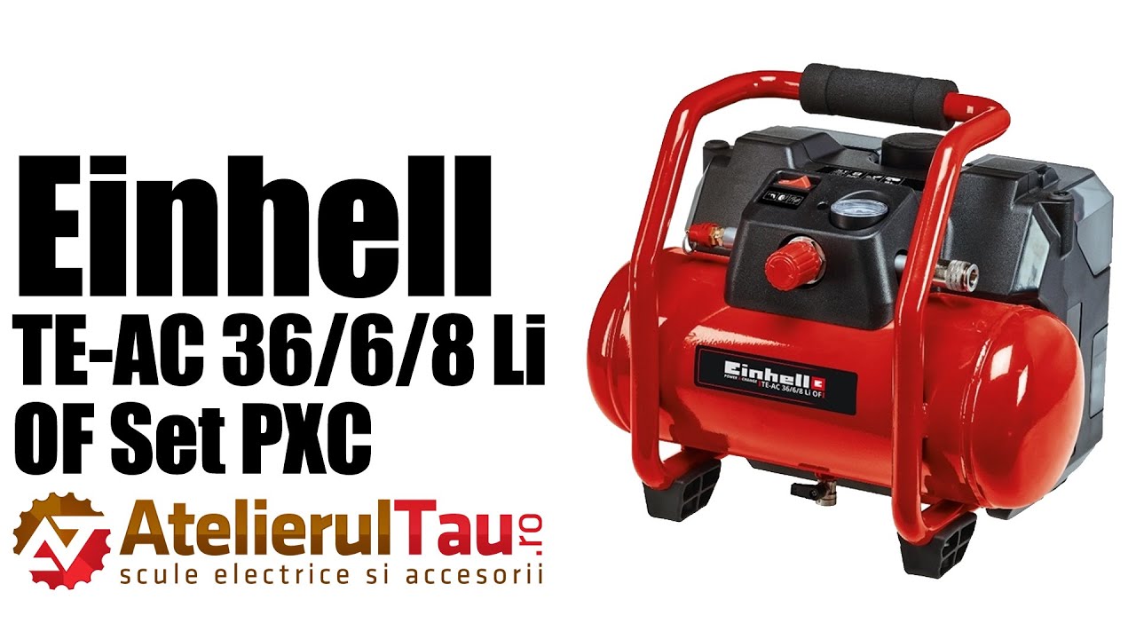 Einhell TE-AC 36/6/8 Li OF Set PXC - Compresor, 18 V, - Ah, 6 l - Prezentare&Test in sarcina