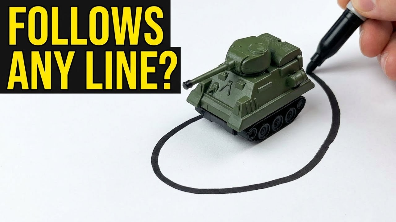 A little, inexpensive tank that automatically follows any line that you draw with the include pen...