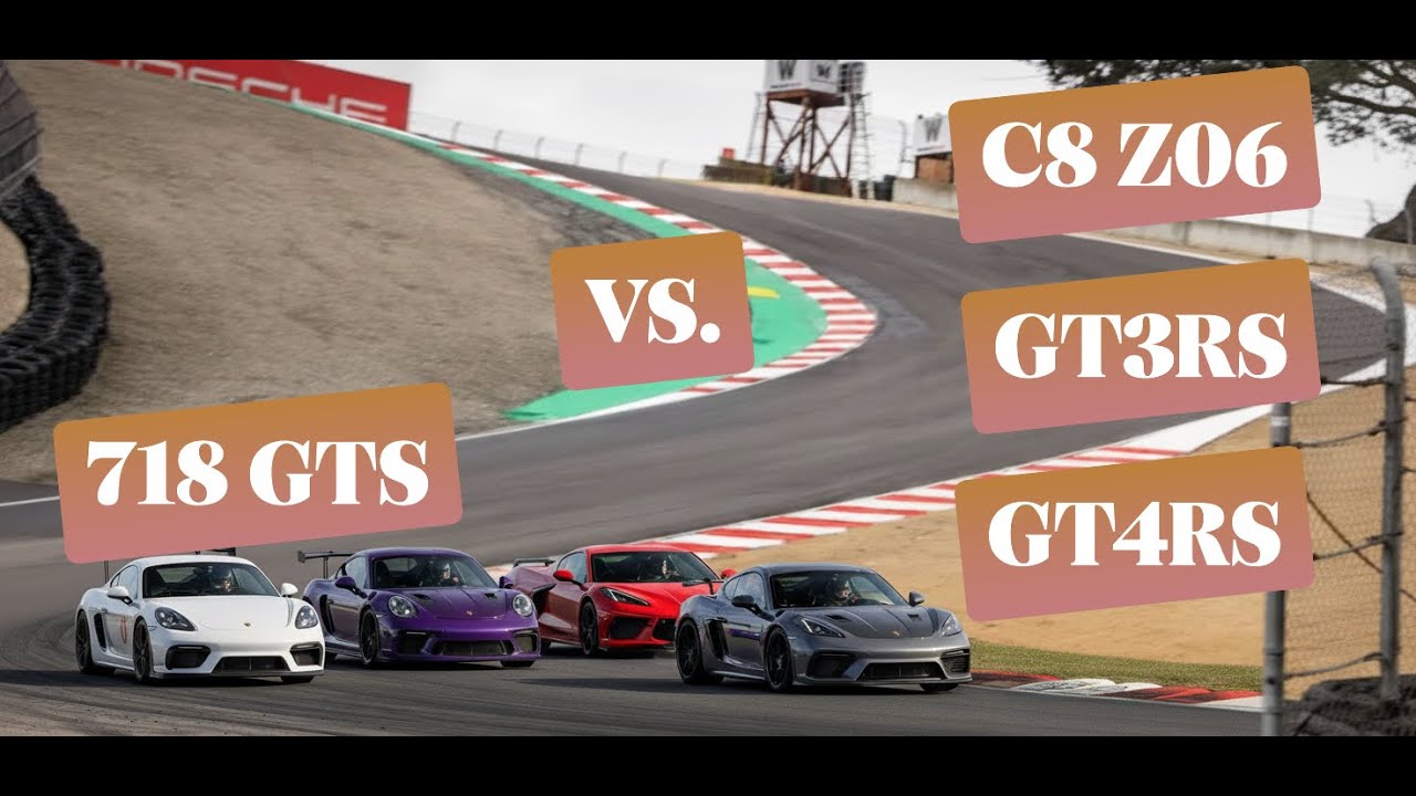 718 GTS vs C8 Z06, GT3RS, GT4RS, at Laguna Seca