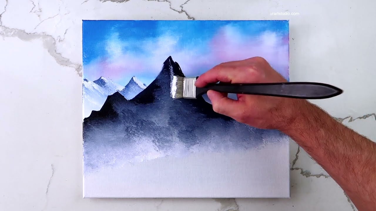How to Paint Mountain Range on Frozen Lake | Acrylics | Step by Step Guide