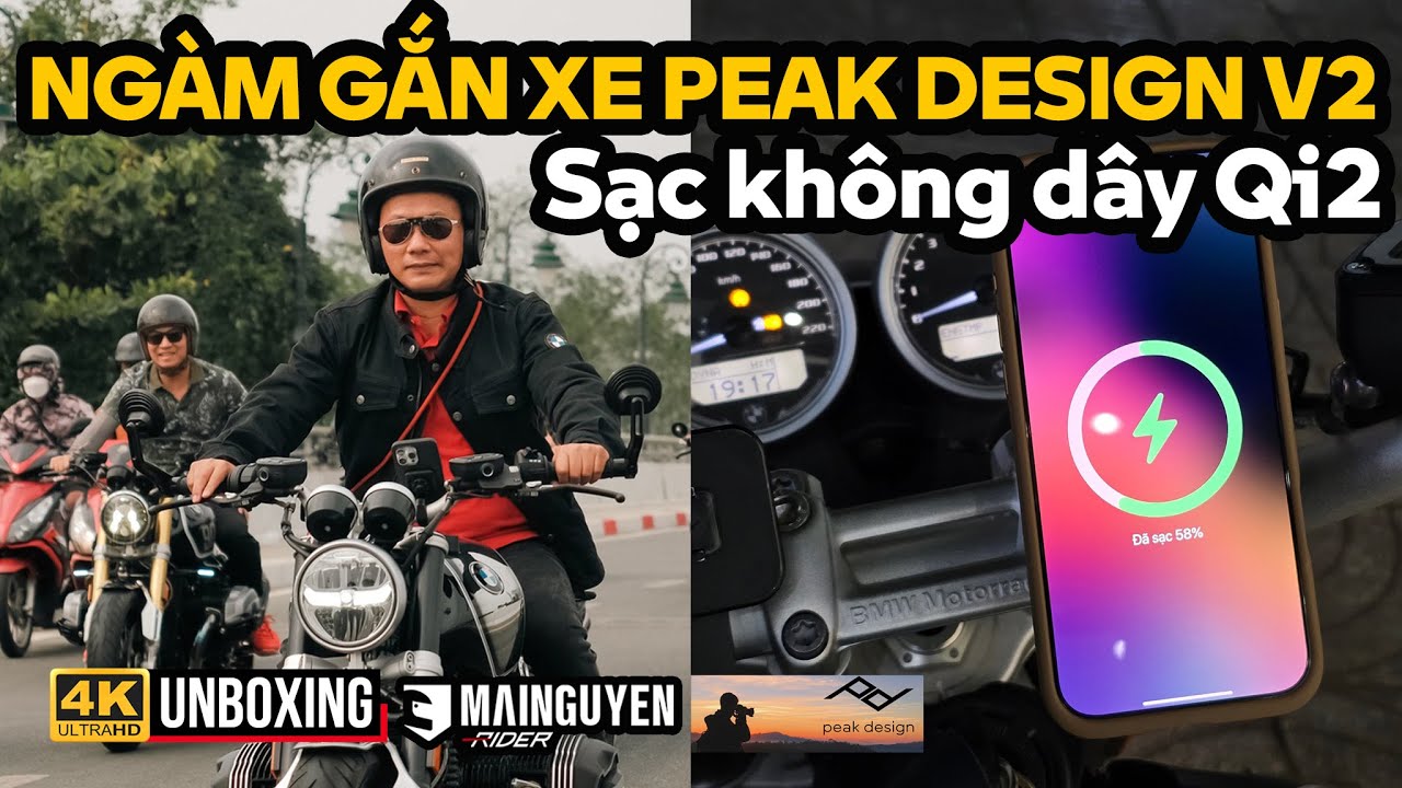 NGÀM GẮN XE MÔ TÔ PEAK DESIGN BAR MOUNT V2 CHARGING: SẠC KHÔNG DÂY Qi2 TRÊN XE MÔ TÔ