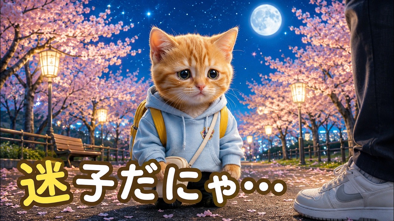 夜の桜道で迷子になった猫&hellip;救ってくれたのは【チョロのコンビ二】A Lost Cat Under the Cherry Blossoms...