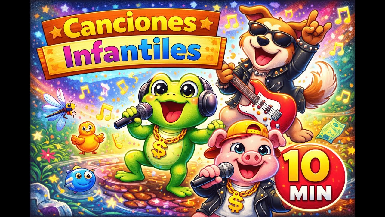 10 Minutos de Canciones Infantiles Pegadizas   Baile, Animales y Diversión 🐶🐸🐷