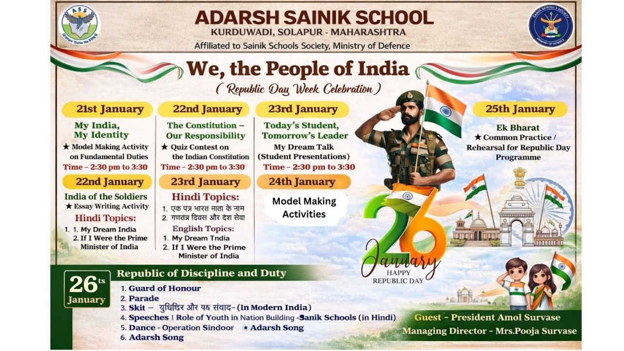 Adarsh Sainik School Celebration of the 77th Republic Day – Constitution Week