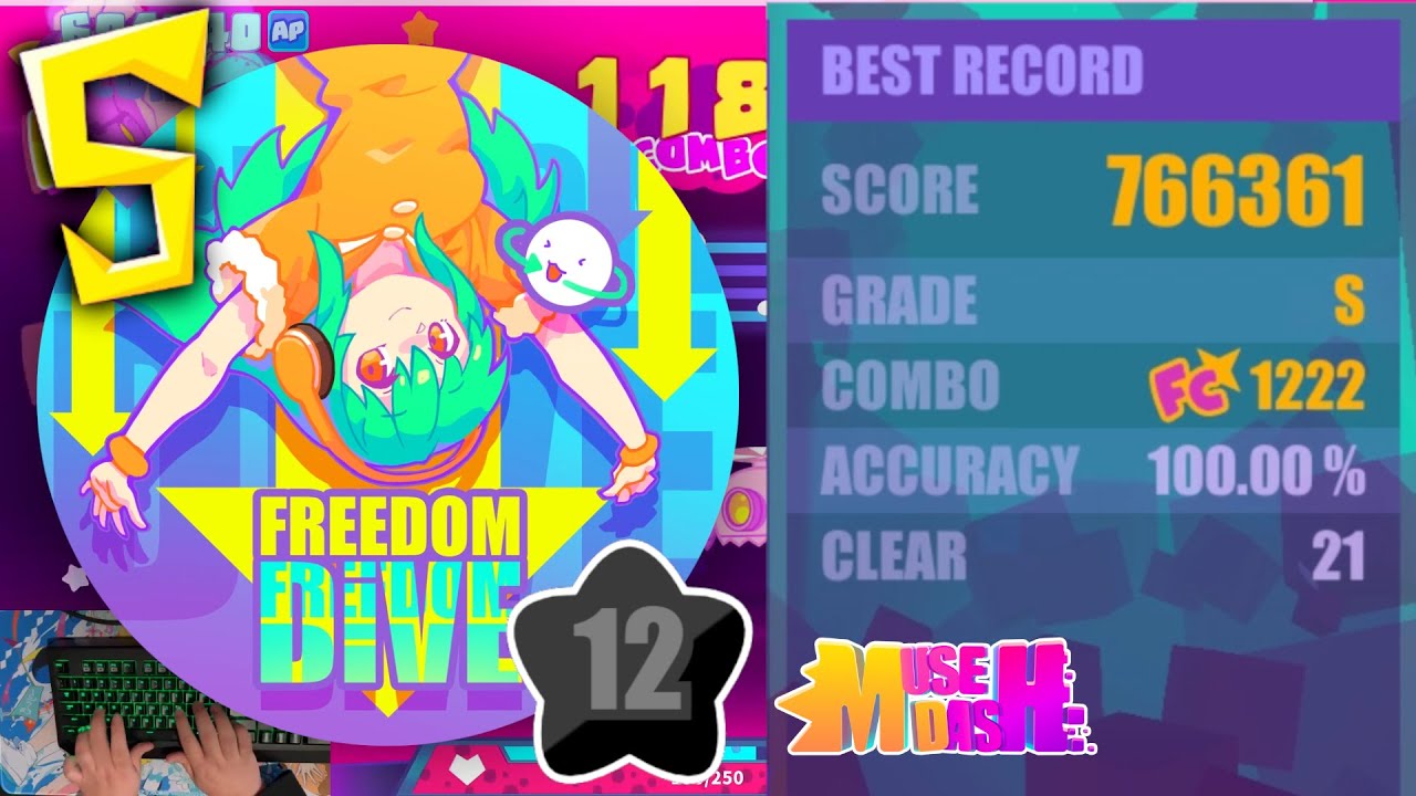 【Muse Dash】xi - FREEDOM DiVE↓ 12★ (Hidden) 100% ALL PERFECT!!!!!!!!