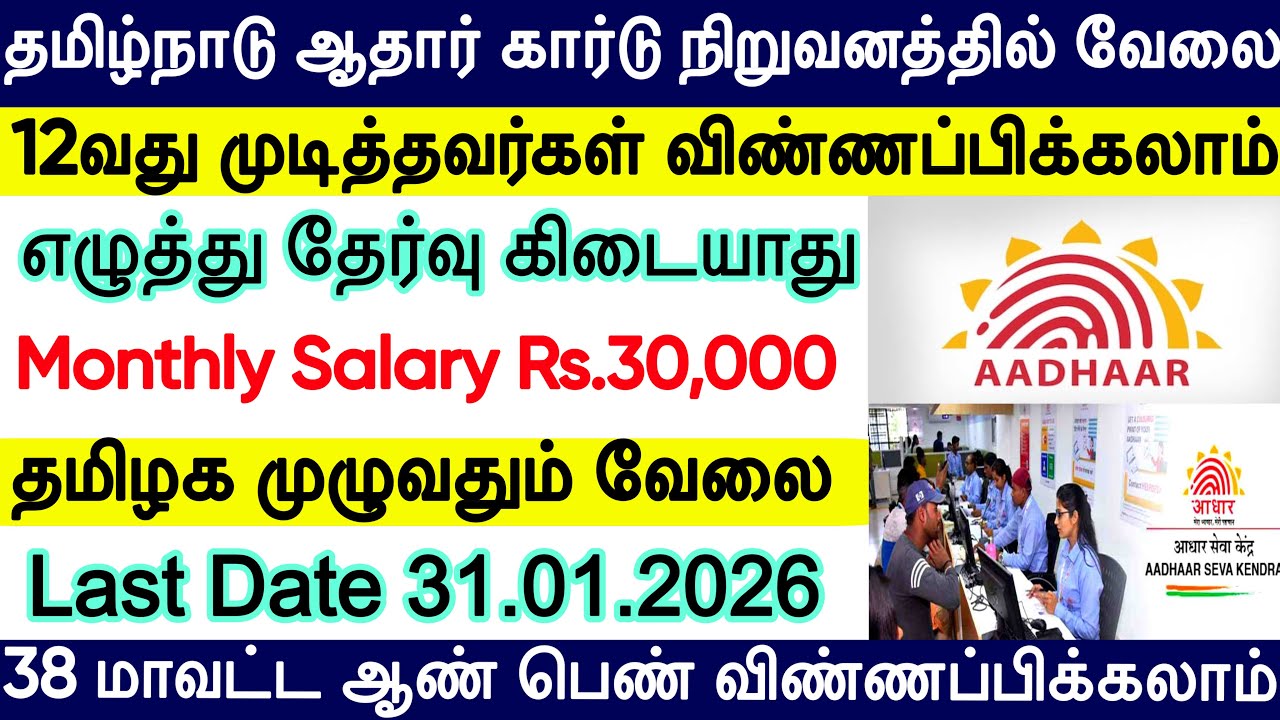 12Th Pass Govt Job 2026 | Aadhaar Card Recruitment 2026 🔥 UIDAI Vacancy | 10th/12th Pass Jobs 2026