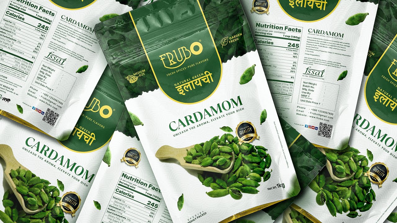 Cardamom Pouch Product Packaging Design | Illustrator & Photoshop Tutorial