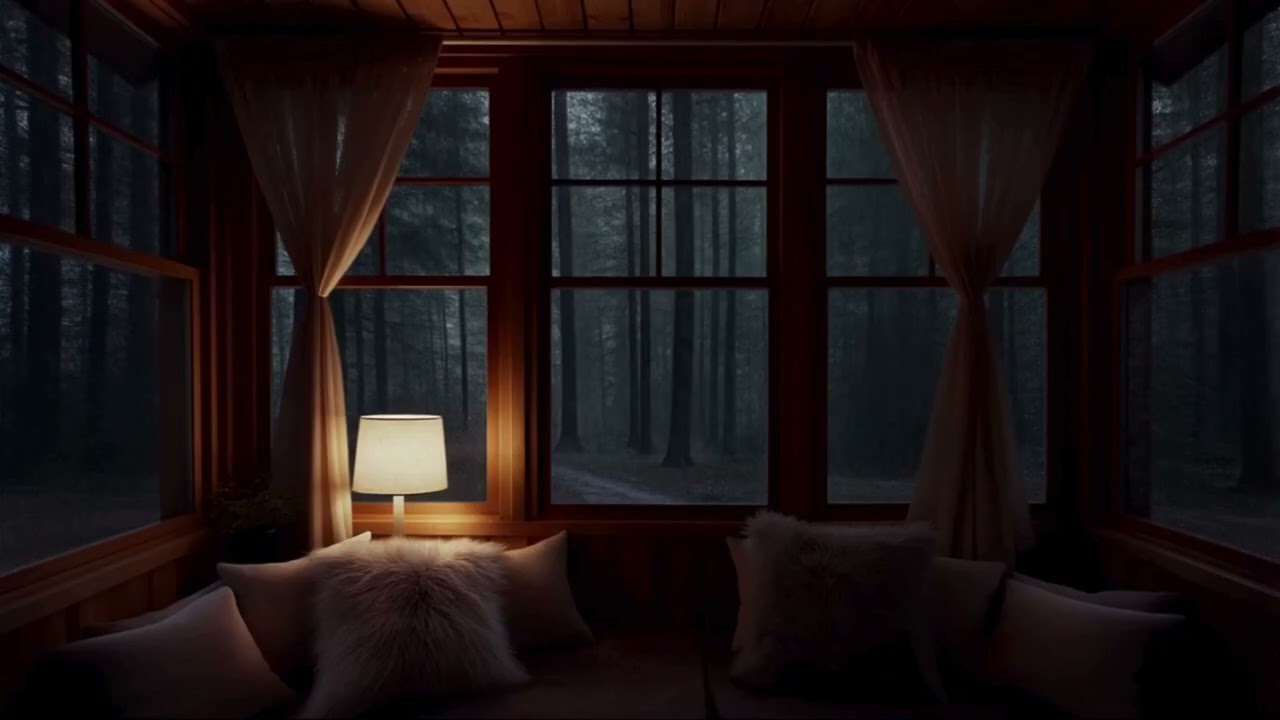 Rain on Window in Cozy Forest Cabin – 1 Hour Sleep Sounds