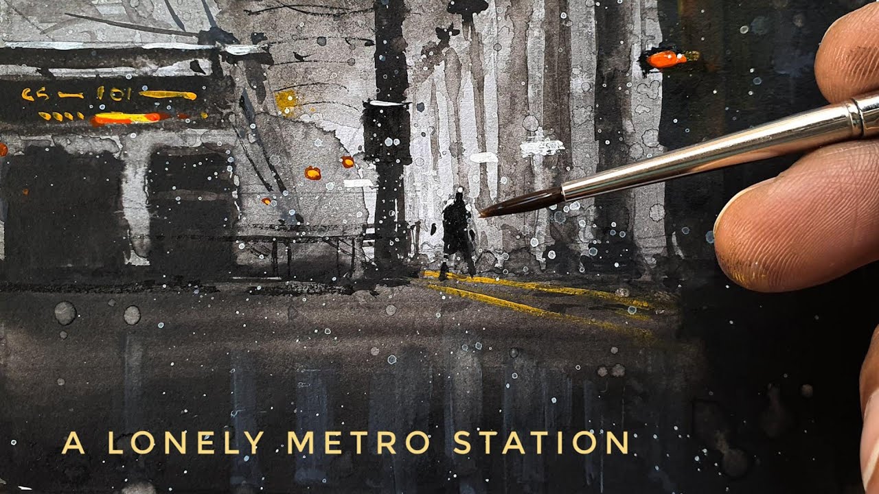 How to paint a Lonely Metro Station in Watercolor? ~ Watercolor Painting Timelapse