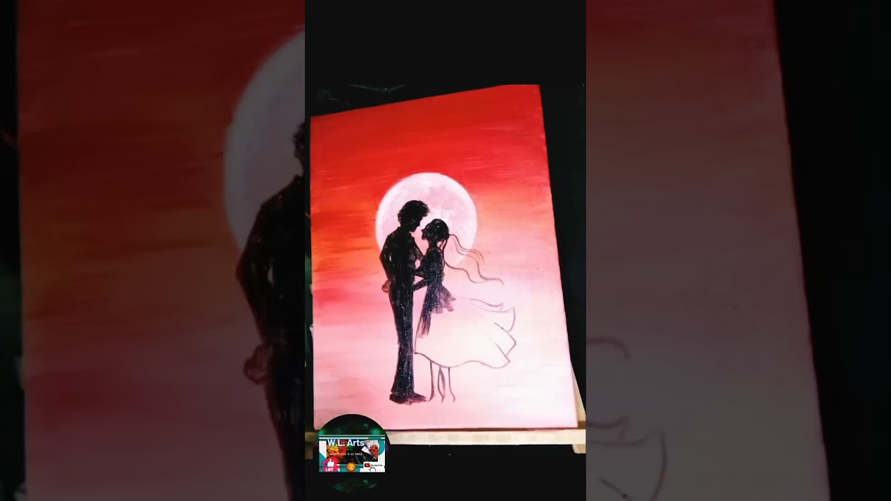 couple love (silhouette painting)😍#howtopaint #love #short #acrylicpainting #moonlight #couple
