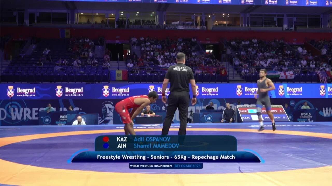 Adil OSPANOV (KAZ) vs. Shamil MAMEDOV (AIN) | Seniors World Championships 2023 | Repechage | FS 65Kg