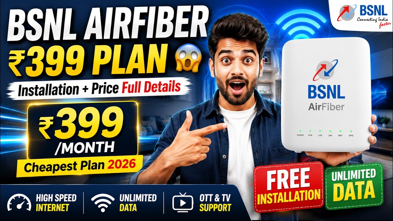 BSNL AirFiber ₹399Plan 😍 100 Mbps + 400 TV Channels | Free Installation!