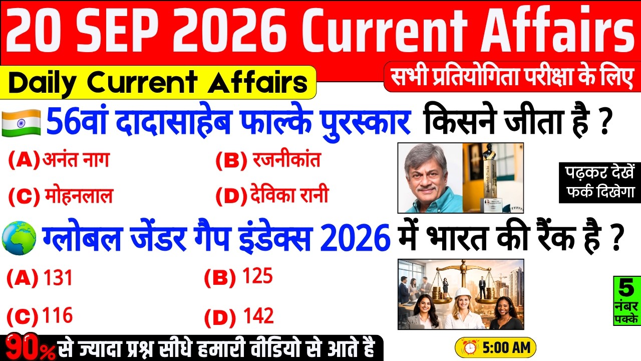 20 September 2026 Current Affairs | Important Current Affairs 2026 | ssc cgl, railway group d, bpsc