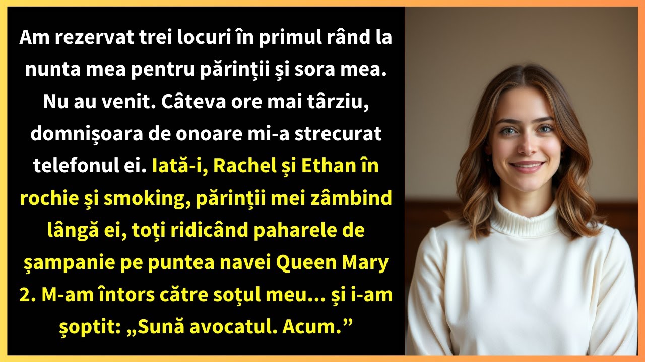 Am rezervat trei locuri în primul rând la nunta mea pentru părinții și sora mea. Nu au venit.